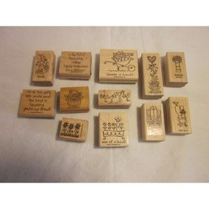 Rubber Wooden Stamp Lot Of 12 Mixed Brands Variety Craft Scrapbook Cards